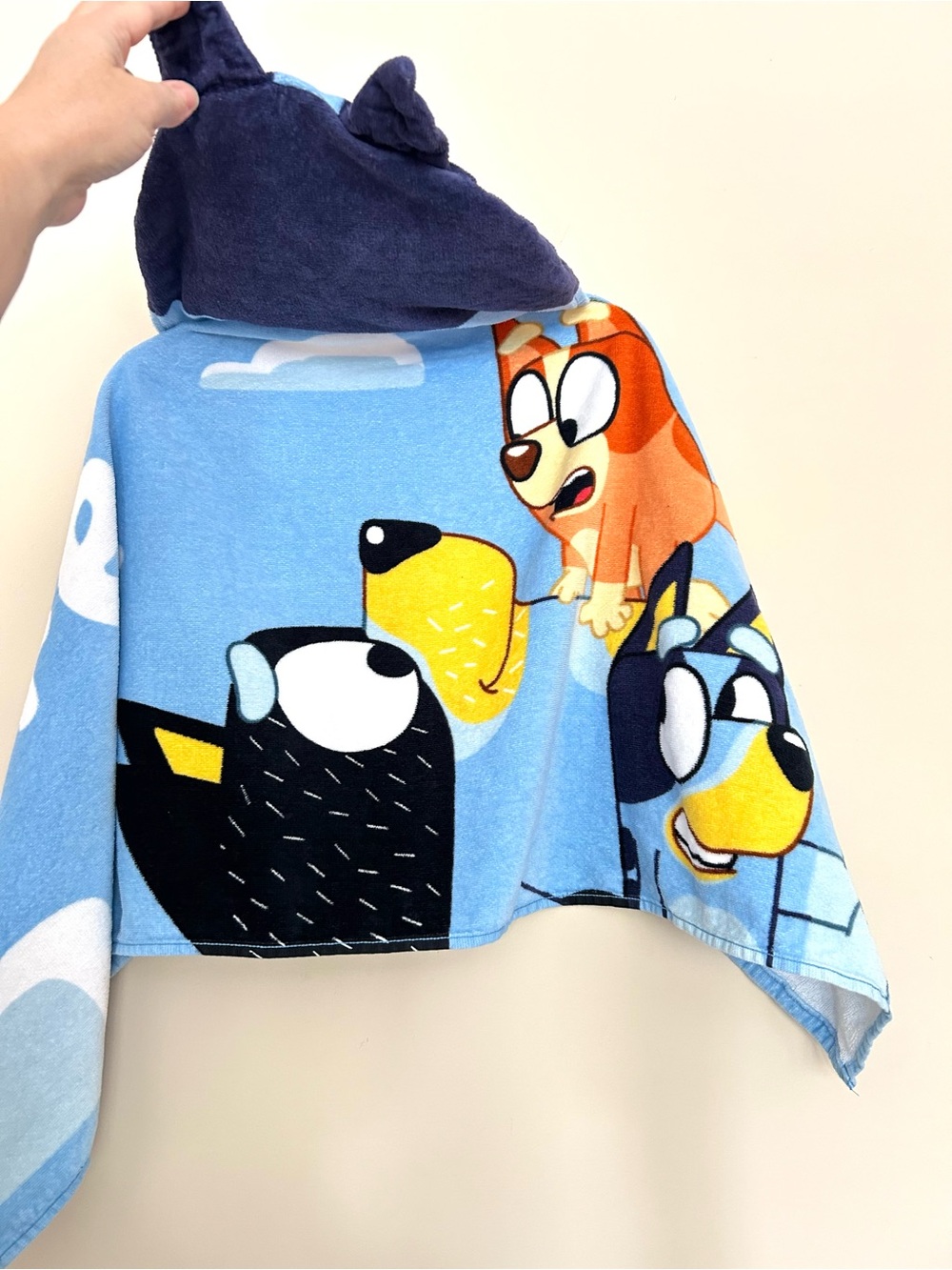 Bluey Kids Light Blue Cartoon Hooded Swim Cover Up Poncho ‘For Real Life’ Towel